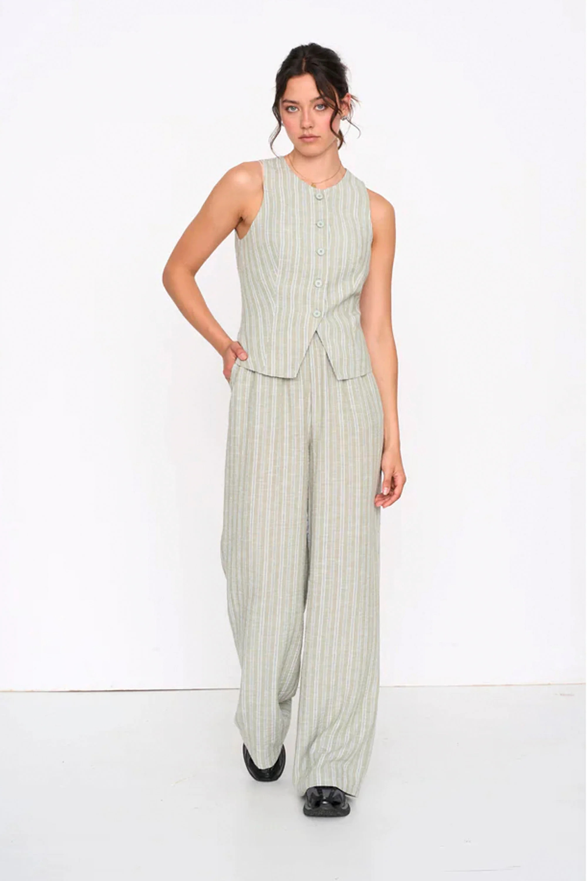 24COLOURS - STRIPED PANTS - GREEN - Image 2